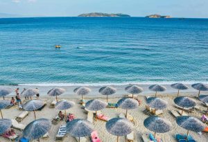 Beautiful Sandy Beach with Umbrellas in Halkidiki